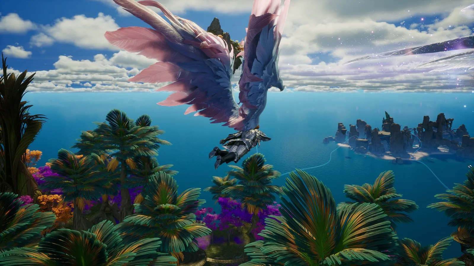 Offizieller AION 2 Screenshot: geflügelter Daeva gleitet über einem Inselarchipel