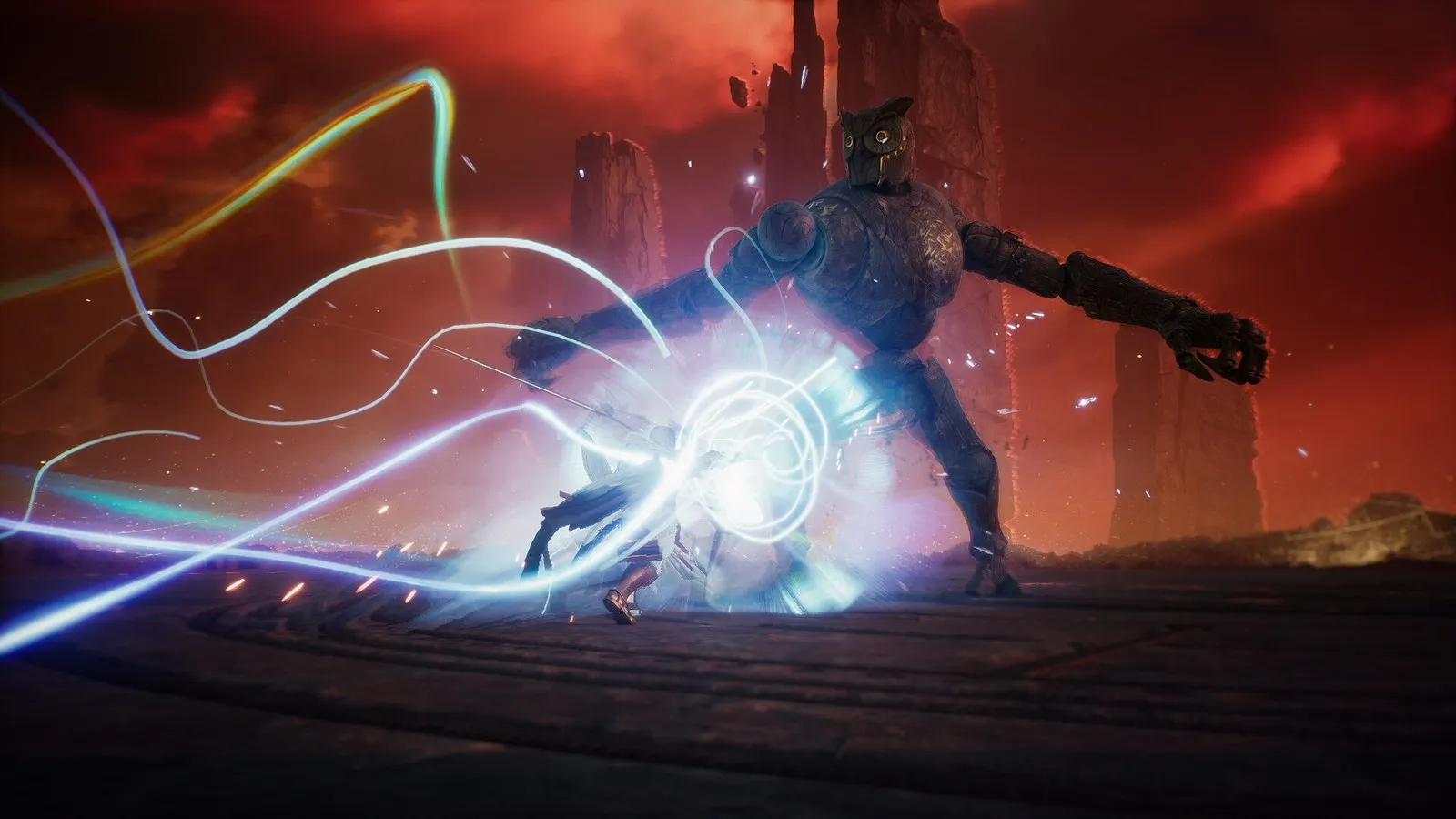 Official AION 2 screenshot of an armoured fighter swinging a glowing weapon