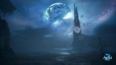 Официальный ключевой арт AION 2: парящая крепость под тёмно-синим ночным небом