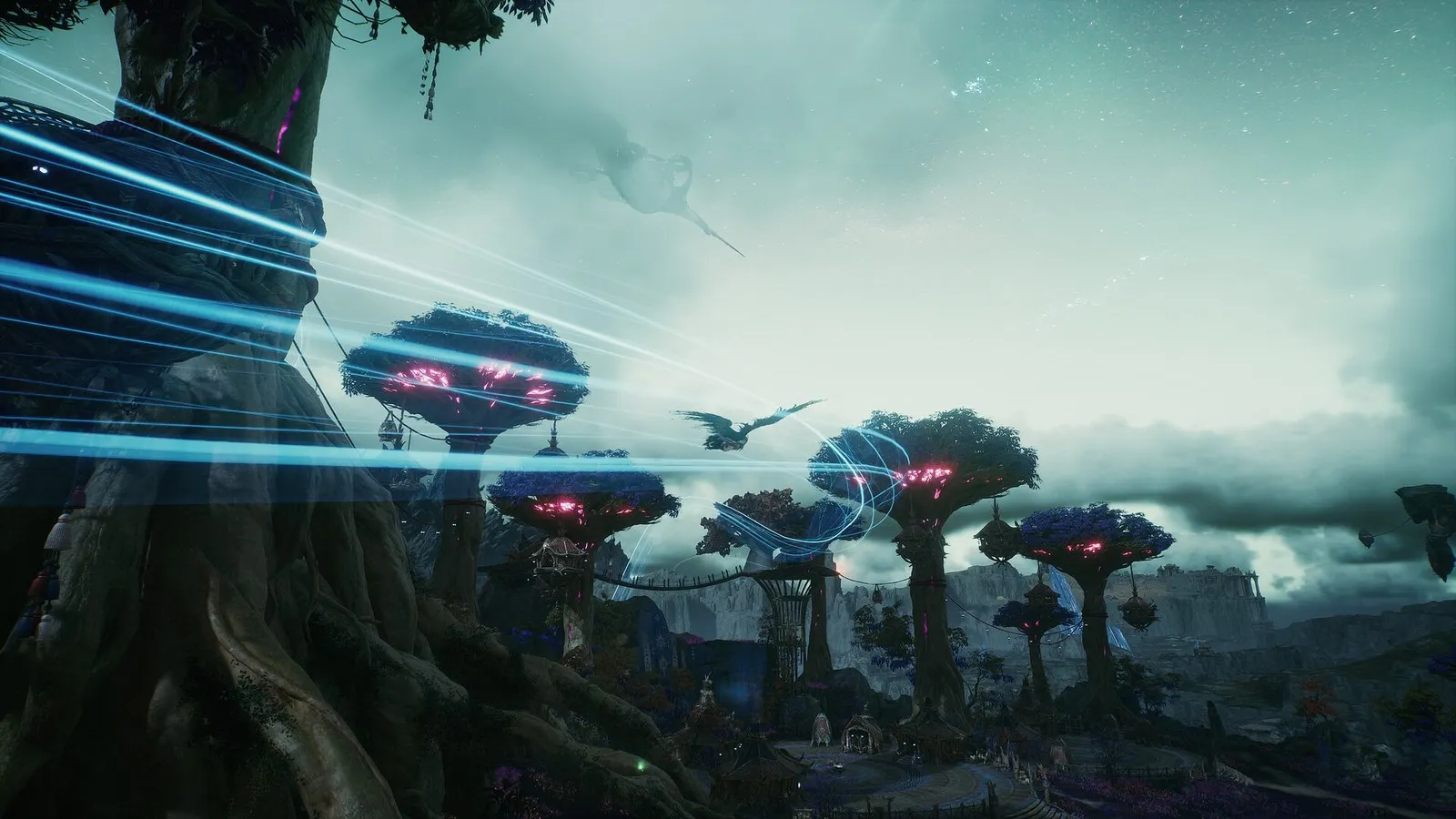 Official AION 2 screenshot of characters flying over floating islands