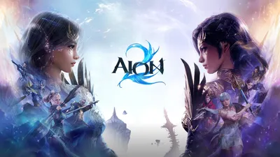 Официальные обои AION 2: два Daeva и эмблема между ними